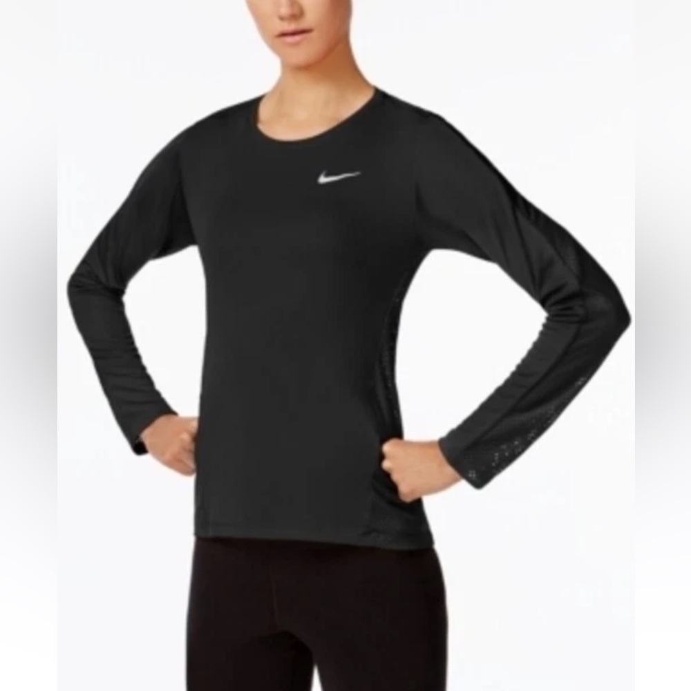 Ladies Nike Running Dri-Fit Mesh Back Long Sleeve Black Top Size Small